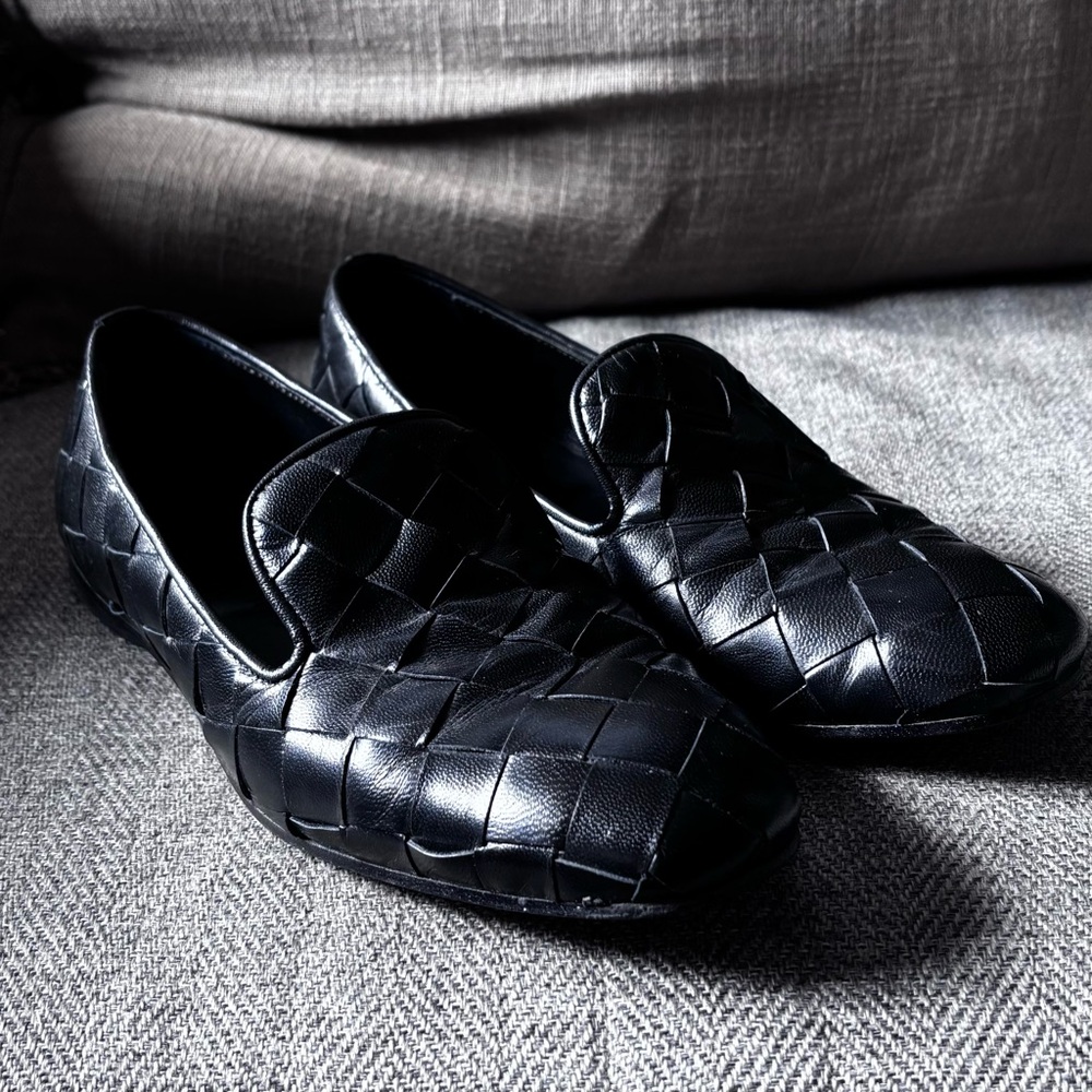 Napoleon Black Woven Leather Flats